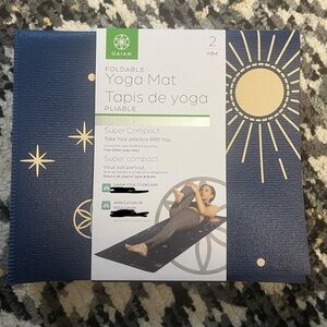 GAIAM Foldable Yoga Mat with Navy and Gold Design
